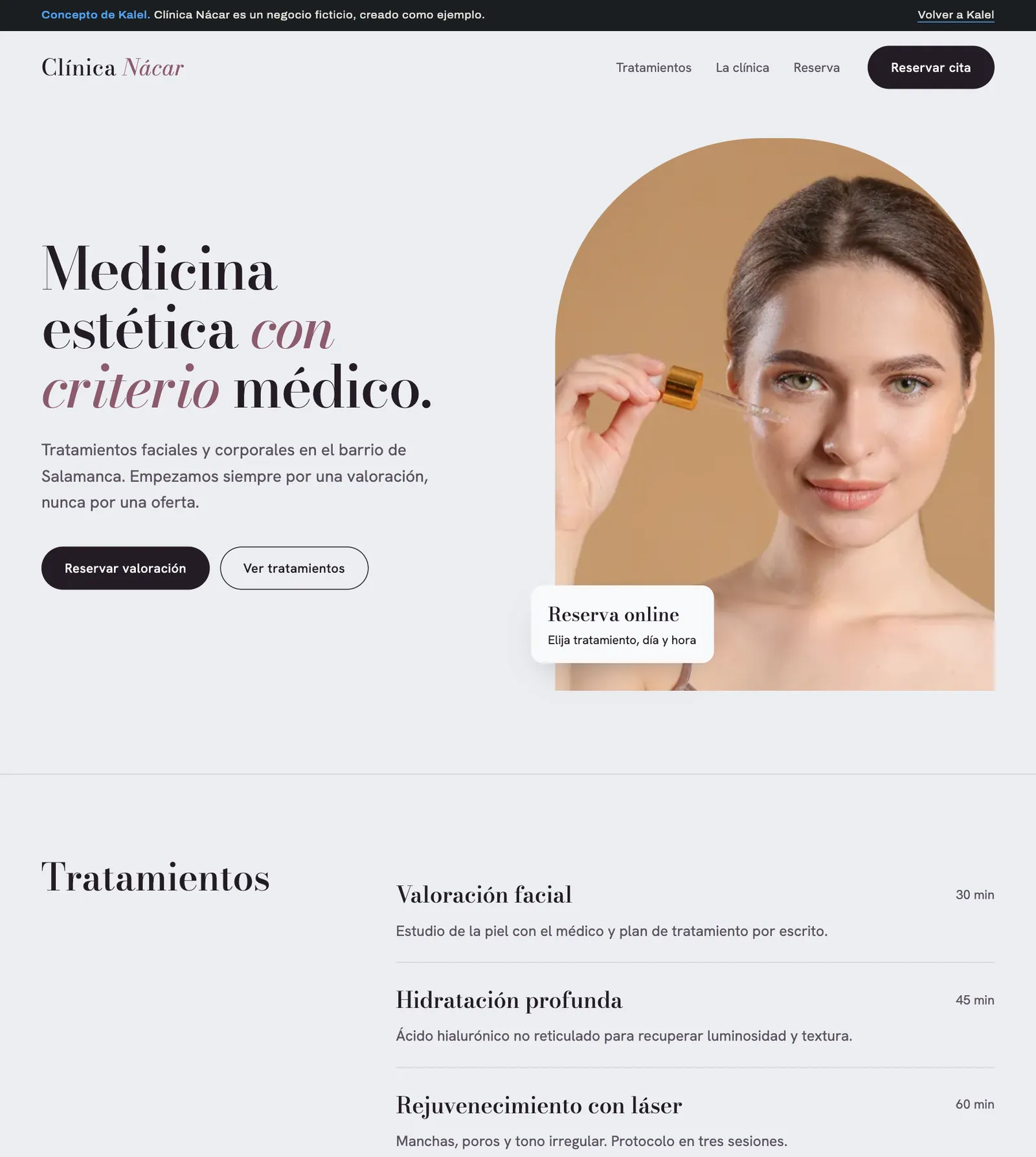 Portada de la web de muestra de Clínica Nácar